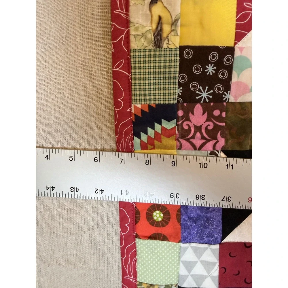 Handmade Patchwork Lap Quilt Multicolor Pinwheel Scrap Floral Cotton Throw 41x41